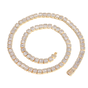 18K Gold Link <b>Chain</b> Necklace Round Brilliant Cut Moissanite Diamond Tennis <b>Iced</b> <b>Out</b> for Women's Wedding Engagement - Product Image 2