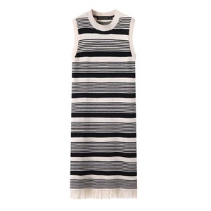 Vestido de Punto a Rayas <span class=keywords><strong>La</strong></span> <span class=keywords><strong>Chapelle</strong></span>, Sin Mangas, Cuello Redondo, Corte Holgado, Vestido Suéter para Mujer, Falda Larga, Tejido Fino y Transpirable - Product Image 1