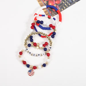 Fashion Jewelry Red White Blue <b>Beaded</b> <b>Bracelets</b> Usa Flag Charm Party Casual Unisex Made In China - Product Image 4