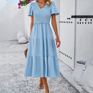 Nuovo <span class=keywords><strong>stile</strong></span> autunnale, gonna lunga <span class=keywords><strong>retrò</strong></span> a maniche corte con scollo a V e pois, casual e alla moda, versatile. - Product Image 4