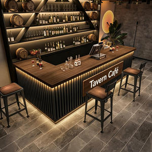 Aménagement intérieur personnalisé pour pub industriel |   Comptoir de bar vintage, présentoir à vin en bois et métal, mobilier de restaurant - Product Image 2