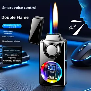2025 moderne USB allume-cigare créatif coupe-vent Cool commande vocale plusieurs méthodes d'allumage double feu commutable - Product Image 2