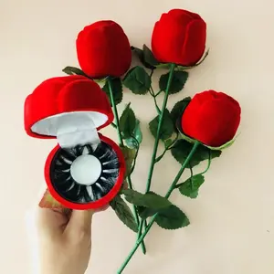 Sarung mawar Hari Valentine asli 3 d 25mm logo kustom 2024 dengan buku bulu mata cerpelai kotak kemasan terbaik bening 3d bulu mata