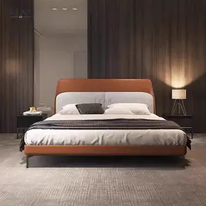 Khung giường hai tông màu với cấu trúc kim loại bên trong cho phòng ngủ phong cách