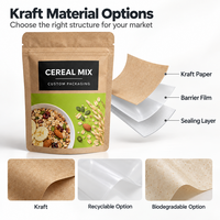 Sachet Doypack biodégradable en papier kraft imprimé sur mesure avec fermeture éclair refermable pour l'emballage alimentaire des céréales