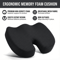 Coussin de chaise de bureau en mousse à mémoire de forme antidérapant noir, soulageant les douleurs sciatiques et du coccyx, coussin de massage pour fauteuil roulant