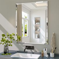 Miroir mural rectangulaire incliné sans cadre en verre, design moderne et écologique pour salon, salle de sport et salle de bain, fixation murale argentée