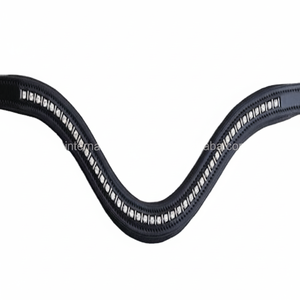 Surdimensionné plein cob élégant en forme de U doux rembourré vide canal en cuir cheval front bande cristaux clairs avec des pauses d'argent - Product Image 1