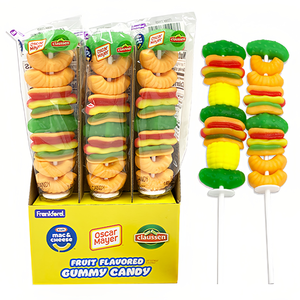 Fabricant de bonbons Halal Hot Dog Hamburger doux en forme de <span class=keywords><strong>sucette</strong></span> collations exotiques Gummy Stick Candy(28pcs/ctn) - Product Image 1