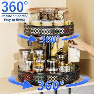 Double Layer Rotating Spice Rack Iron Kitchen Storage Organizer With Turntable For Seasoning And Condiments - Product Image 2