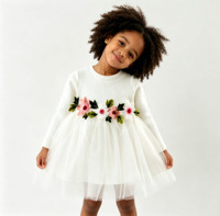 Robe en maille tricotée brodée de fleurs pour bébé fille YZ-031, manches longues, robe de fête décontractée, robe de princesse pour tout-petits