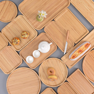 ถาดไม้ไผ่ยงไต รูปทรงสี่เหลี่ยมและทรงกลม เป็นมิตรกับสิ่งแวดล้อม สำหรับเสิร์ฟชา เค้ก พิซซ่า ทำด้วยมือจากไม้ธรรมชาติ - Product Image 2