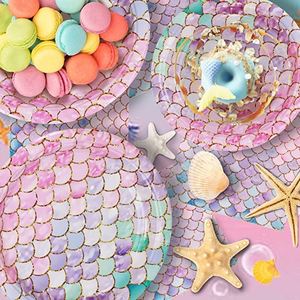 Girls Baby Shower <b>Mermaid</b> <b>Theme</b> <b>Birthday</b> Decorations Ocean Party Supplies Disposable Dinnerware - Product Image 2