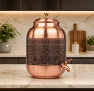 Ensemble de distributeur d'eau en cuivre de 5 litres |   Pot/Matka en cuivre pur à 100% avec couvercle en laiton anti-fuite préinstallé - Product Image 4