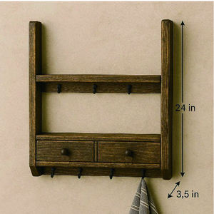 Étagère murale multifonctionnelle en bois vintage faite à la main pour la cuisine, support à tasses, organisateur de bar à café, crochets - Product Image 3