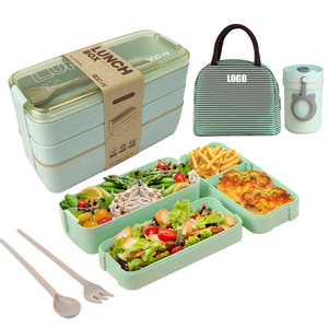 wheat straw and pp safe eco friendly portable lunch box japanese bento box with bag and bottle set