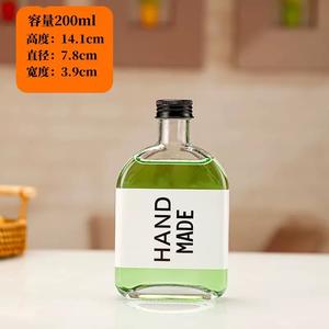 Botella de vidrio plana portátil de 100ml 200ml 250ml 300ml, botella vacía transparente <span class=keywords><strong>para</strong></span> jugo, licor y bebidas espirituosas con tapa. - Product Image 5