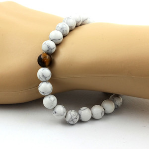 Bracciale Howlite + Occhio di Tigre con perline da 8 mm. - Product Image 3