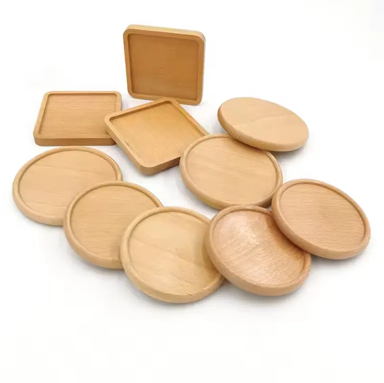 Creative wooden cup wood craft coaster eco-friendly custom carved wooden mat tea coaster
