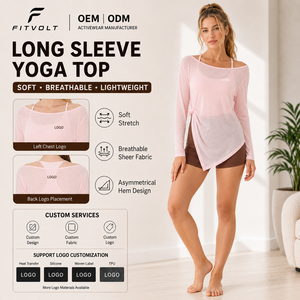 FITVOLT <span class=keywords><strong>Camiseta</strong></span> Deportiva Transpirable de Secado Rápido con Cuello Redondo, Elástica en Cuatro Direcciones, de Poliéster/Algodón, para Yoga, Pilates, Fitness, Holgada y Larga - Product Image 1