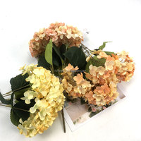 Bunga Hydrangea Sutra Kualitas Tinggi Grosir Warna Kuning Oranye Dekorasi Real Touch Mewah 5 Kepala Bunga Hydrangea Artifisial