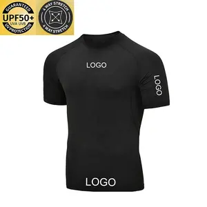 UPF 50 Custom Logo Rash guard Mma Compression Shirt Short Sleeve UV Protective Sublimation Printing For Men