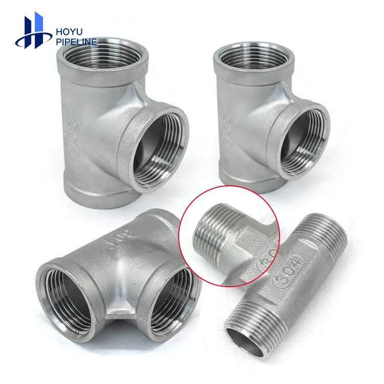 Stainless steel threaded connecter cross side outlet industrial tee pipe fittings stainless steel cross 4 way casted lateral tee