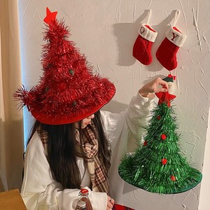 Christmas Tree Hat Red Green Fleece Party Prop Unisex Festive Costume Accessory - Product Image 2
