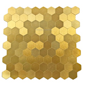 Mosaïque murale autocollante en aluminium, forme hexagonale, couleur dorée, motif brossé, pour plafond <span class=keywords><strong>de</strong></span> <span class=keywords><strong>salle</strong></span> <span class=keywords><strong>de</strong></span> <span class=keywords><strong>bain</strong></span> - Product Image 1