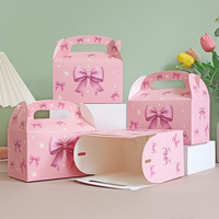 Boîte en papier cartonné blanc avec poignée en forme de nœud rose créatif, boîte à bonbons, boîte à biscuits, boîte à croissants, vente en gros, sacs cadeaux frais