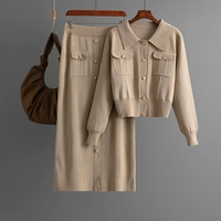 Ensemble tricot pour dames Automne Hiver Loose V-Neck Sweater Coat and Skirt Set