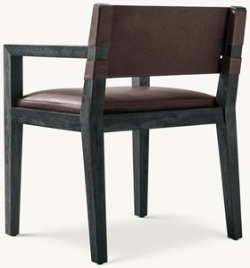 Fauteuil de salle à manger en cuir pleine fleur, dossier minimaliste, pour projets contemporains haut de gamme, directement de l'usine - Product Image 3