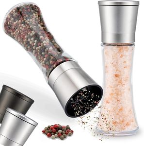 Utensilio de Cocina, Molinillo de Sal y Pimienta Recargable de Acero Inoxidable y Vidrio, Ajustable, con Embudo - Product Image 1