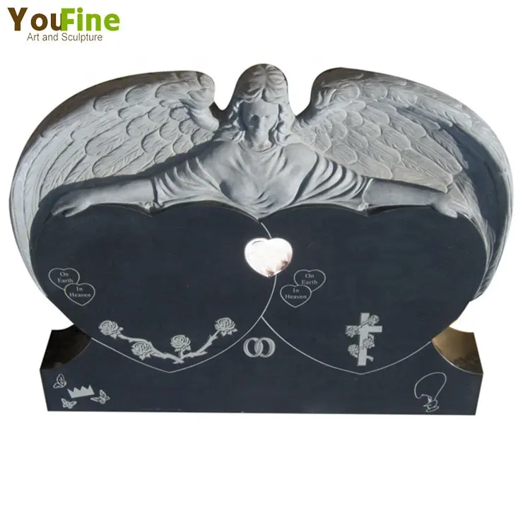 European Upright Double Heart Shaped Granite Headstone Tombstone