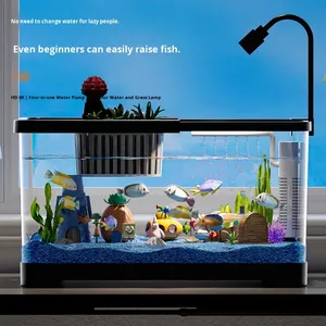 Petit aquarium rectangulaire écologique avec filtration et oxygénation intégrées, transparent, pour poissons rouges, idéal pour la maison et le patio. - Product Image 4
