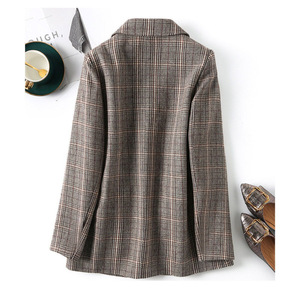 2025 Neuer Karierter <span class=keywords><strong>Blazer</strong></span> für Damen 2021 Mode Frühling Herbst Bürodamen Schicke Schlanke <span class=keywords><strong>Blazer</strong></span> Einreihige Anzugjacke - Product Image 2
