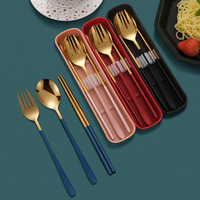 Couverts coréens en métal coloré, argenterie avec étui en acier inoxydable 304, ensemble de couverts de voyage de Camping de pique-nique en plein air