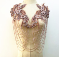 Offre spéciale rose vert Orange robe de mariée strass garnitures complètes du corps or gland cristal Patch coudre sur fleur forme OEM amical
