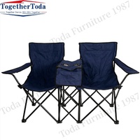 Chaise de plage pliable portable et robuste pour l'extérieur Chaise de camping double avec parapluie Sac isotherme Chaise de pêche moderne en fer
