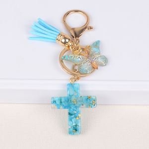 Wholesale Resin Bag Pendant <b>Key</b> <b>Chain</b> Trinket Accessories Gift Butterfly Jesus Christian Cross Charms Keychain With Tassels - Product Image 6