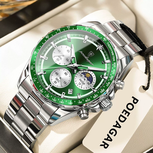 Reloj de pulsera POEDAGAR 879 para hombre, a la moda, resistente al agua, de acero inoxidable, luminoso, cronógrafo, con fecha, de cuarzo. - Product Image 1