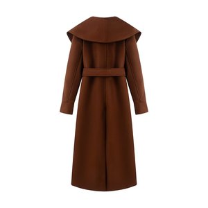 Abrigo largo de invierno para mujer, personalizado 2026, de mezcla de lana, con cuello chal oversize, doble botonadura y cinturón con lazo en la cintura, de fábrica OEM - Product Image 3