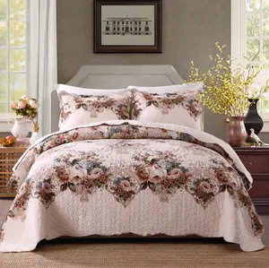 Роскошное стеганое одеяло с цветочным принтом, 100% хлопок, блестки, принцесса, королева, размер king, Современная юбка для кровати для дома, отеля