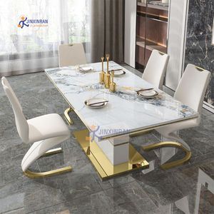 <span class=keywords><strong>Tavolo</strong></span> da Pranzo di Lusso Moderno in Acciaio Inossidabile Dorato <span class=keywords><strong>con</strong></span> Piano in Marmo <span class=keywords><strong>Bianco</strong></span>, Arredamento per Appartamenti - Product Image 3