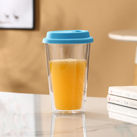 Gobelet en verre transparent à double paroi personnalisable de 350 ml et 500 ml, en borosilicate de haute qualité, pour jus glacé et café, avec couvercles en silicone colorés