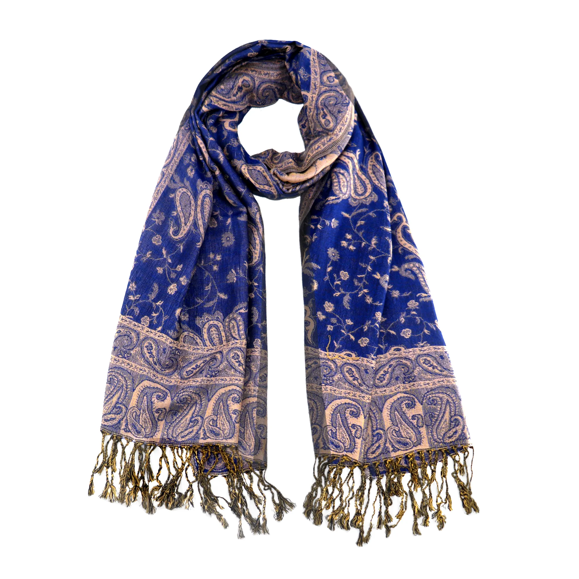 Écharpe Paisley pour femmes, imprimé bleu royal, écharpe pashmina paisley pour femmes élégantes, jacquard avec pompon, vente à chaud