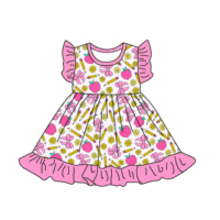 Robe d'été pour filles, style boutique, vente en gros, imprimé fleurs et pommes, manches volantées, pour la rentrée scolaire