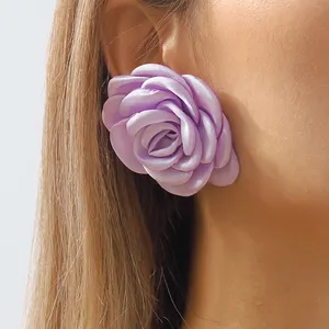 Kaimei Fashion Jewelry Personalized Long Large Petal Fabric Statement Earrings Women's Colorful Artificial Flower Women Earrings