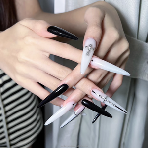 <span class=keywords><strong>Uñas</strong></span> postizas largas <span class=keywords><strong>de</strong></span> tacón <span class=keywords><strong>de</strong></span> aguja con <span class=keywords><strong>estampado</strong></span> <span class=keywords><strong>de</strong></span> <span class=keywords><strong>vaca</strong></span> <span class=keywords><strong>en</strong></span> marrón y negro hechas a mano - Product Image 5