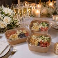 Boîte alimentaire en papier kraft avec couvercle transparent, rectangulaire, jetable, pour plats à emporter, conteneur alimentaire OEM, logo personnalisé, vente en gros, boîte alimentaire écologique